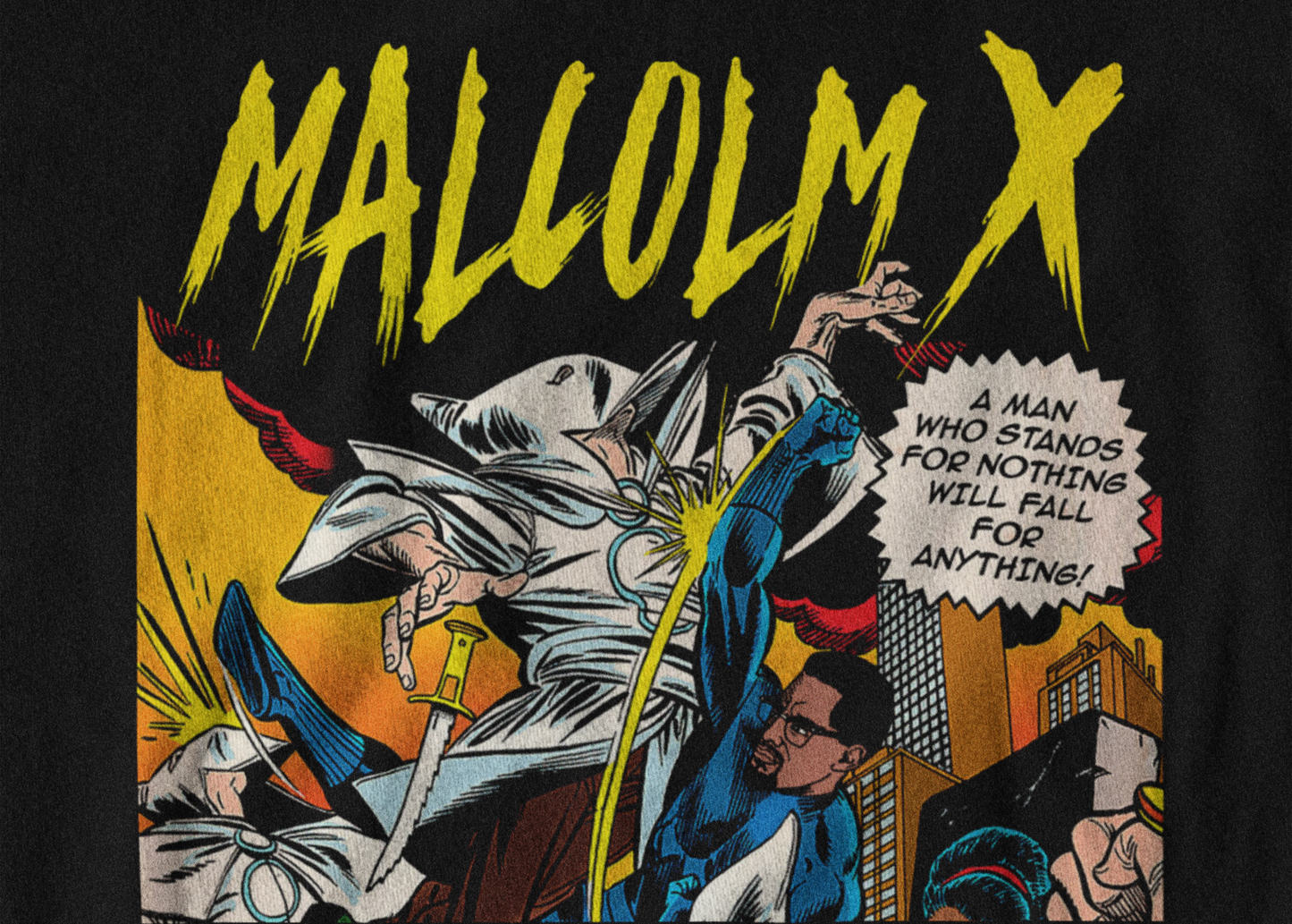 "Malcolm X" Vintage 90s Superhero Comic Style Tee