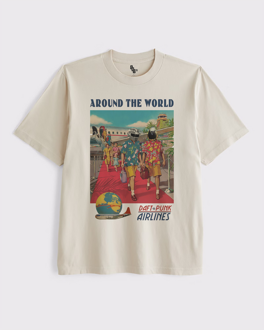 "Around the World Airlines" Daft Punk Vintage Ad Style Tee